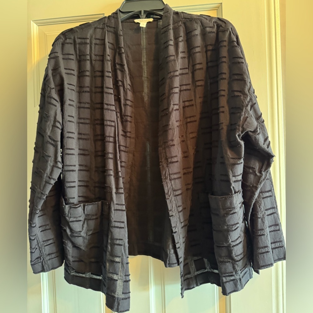 Eileen Fisher Textured Crop Black Kimono Jacket size large